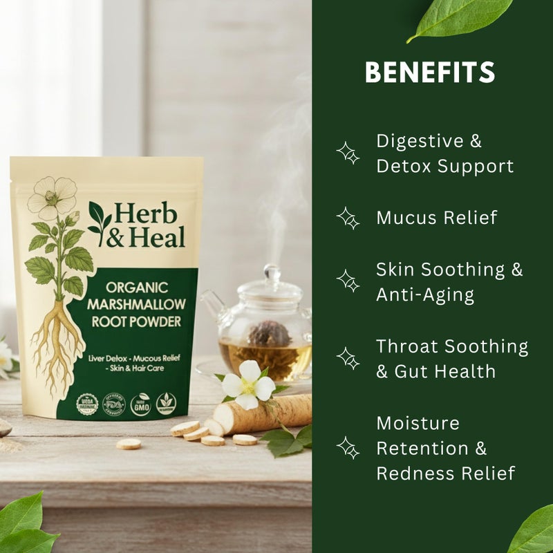 Herb & Heal Organic Marshmallow Root Powder | Althaea Officinalis Herb | Dried Marshmellow Root for Tea, Hair & Skin, DIY Remedies, Digestive & Liver Support | Non-GMO, Vegan (8 Ounce) - Image 2